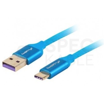 Kabel USB 2.0 typ-C / A (wtyk / wtyk) Super Charge 5A niebieski 1m LANBERG