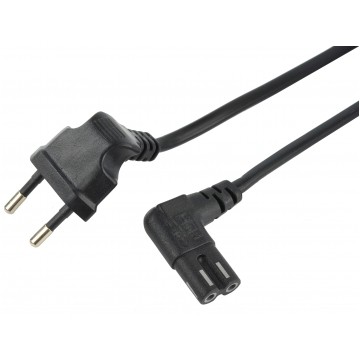 Kabel zasilający OMYp do sprzętu Audio i RTV z wtyczką kątową IEC320 C7 (ósemka) 2,5A czarny 0,75m