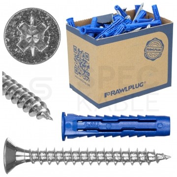 Kołki rozporowe uniwersalne 4ALL 5x25mm z wkrętem PZ 3,5x30mm z łbem stożkowym do wszystkich typów podłoża RAWLPLUG 50szt