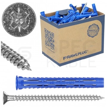 Kołki rozporowe uniwersalne 4ALL 6x50mm z wkrętem PZ 4,5x60mm z łbem stożkowym do wszystkich typów podłoża RAWLPLUG 50szt