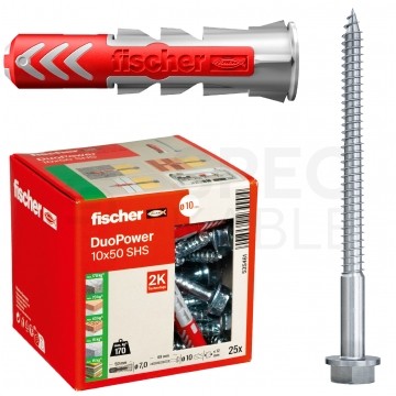 Kołki rozporowe uniwersalne DuoPower 10x50mm S 2-składnikowe z wkrętem TX40 / SW 13 7.0x69mm z łbem sześciokątnym do wszystkich typów podłoża FISCHER 25szt