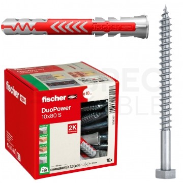 Kołki rozporowe uniwersalne DuoPower 10x80mm S 2-składnikowe z wkrętem SW 13 7.0x107mm z łbem sześciokątnym do wszystkich typów podłoża FISCHER 10szt