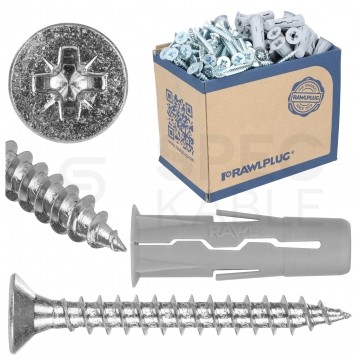 Kołki rozporowe uniwersalne UNO 10x36mm z wkrętem PZ 6x50mm z łbem stożkowym do wszystkich typów podłoża RAWLPLUG 100szt