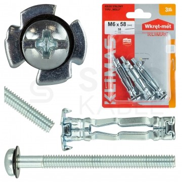 Kołki stalowe typu MOLLY M6x58mm do płyt G-K i wiórowych KLIMAS 3szt