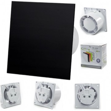 Komplet airRoxy Wentylator łazienkowy, domowy fi:100mm dRim z panelem plexi czarny połysk (01-060 + 01-162)