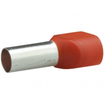 Końcówka tulejkowa izolowana podwójna typ HI / TV 2x 10mm2 / 14mm miedziana cynowana galwanicznie czerwona ERKO 100szt.