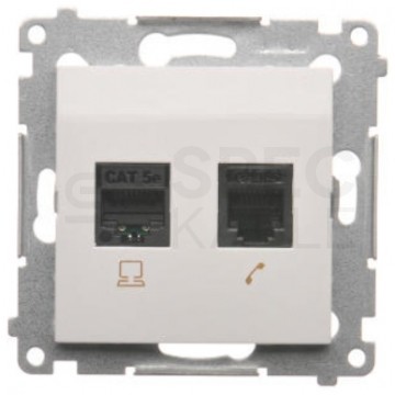 KONTAKT-SIMON 54 Gniazdo komputerowe 1xRJ45 kat.5e + telefoniczne RJ12 białe