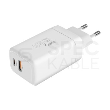 Ładowarka sieciowa GaN 1x USB typ-A Quick Charge 3.0 + 1x USB typ-C Power Delivery 3.0 [65W]