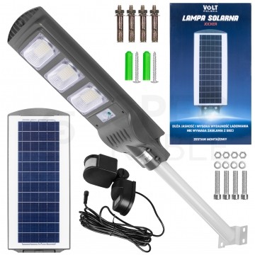 Lampa solarna JOCKER LED 120W 12000mAh, panel fotowoltaiczny 12W, czujnik ruchu z przewodem 5m VOLT