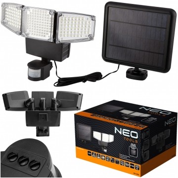 Lampa solarna LED ścienna zewnętrzna 3 x 10W 2200mAh 1000lm IP65 z panelem fotowoltaicznym, czujnik ruchu i zmierzchu 99-089 NEO