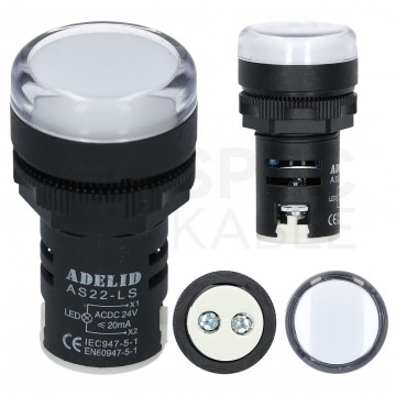 Lampka kontrolna sterownicza LED Biała 24V fi:22mm ADELID