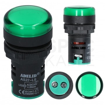 Lampka kontrolna sterownicza LED Zielona 24V fi:22mm ADELID