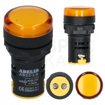 Lampka kontrolna sterownicza LED Żółta 24V fi:22mm ADELID