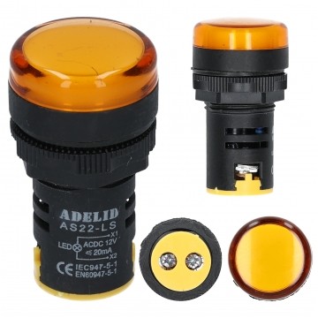 Lampka kontrolna sterownicza żółta LED fi:22 12V