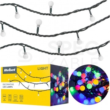 Lampki świąteczne choinkowe zewnętrzne wielokolorowe 100 diod RGB ze zmianą tryby świecenia 10m IP44 Rebel