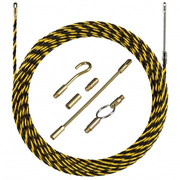 Linka skręcana poliestrowa do przeciągania kabli czarno-żółta fi:6mm 30m z zestawem 5 końcówek NEKU