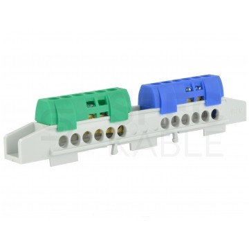 Listwa zaciskowa dzielona LZ N/Z 12-torowa niebiesko-zielona 80A na szynę DIN TH35 2x (6x 16mm2) PAWBOL