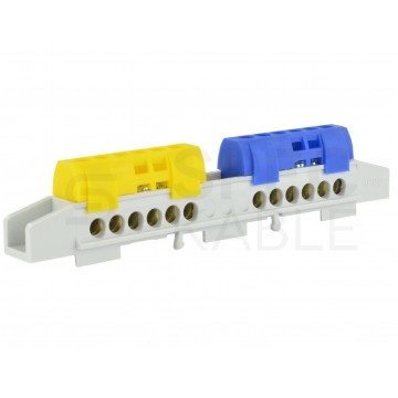Listwa zaciskowa dzielona LZ N/Ż 12-torowa niebiesko-żółta 80A na szynę DIN TH35 2x (6x 16mm2) PAWBOL
