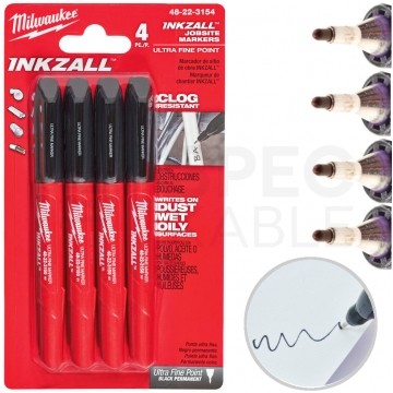 Marker budowlany INKZALL permanentny Czarny cienki 0,6mm BLISTER 4 sztuki MILWAUKEE