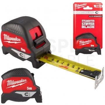 Miara zwijana metrówka 5m / 30mm MAGNETIC nylon czarno-czerwona MILWAUKEE