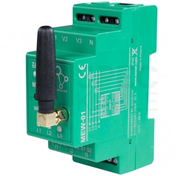 Monitor energii elektrycznej Wi-Fi 3F+N 100A z anteną zewnętrzną SMA na szynę TH35 DIN SUPLA ZAMEL