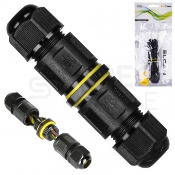 Mufa kablowa z dławikami na kable do 3x2,5mm2 hermetyczna IP68 prosta średnia czarna ELCAN