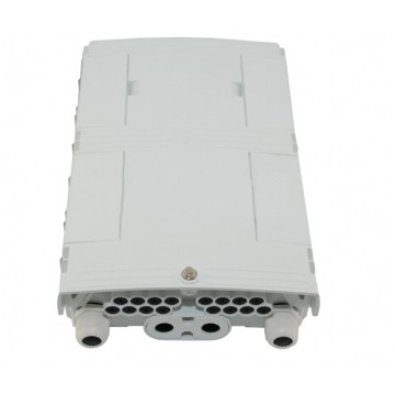 Mufa przełącznica światłowodowa FO naścienna na 16 adapterów SC simplex 2:16 ( 2 wejścia, 16 wyjść ) z tackami ( 18 spawów ) + dławiki biały IP65 GFP-16N-WH TELCOLINE