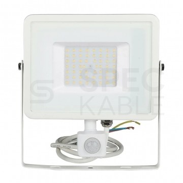Naświetlacz, projektor LED SMD 50W 4000lm 3000K IP65 biały z czujnikiem ruchu, barwa WW biała ciepła V-TAC SAMSUNG VT-50-S-W 5 LAT GWARANCJI