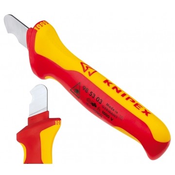 Nóż hakowy do ściągania izolacji kabli 170mm izolowany VDE 1kV dla elektryka KNIPEX 98 53 03