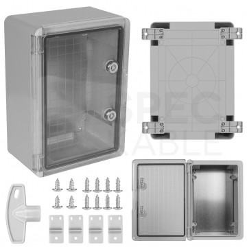 Obudowa plastikowa skrzynka hermetyczna, drzwi transparentne ABS 250x350x150mm IP65 NEKU