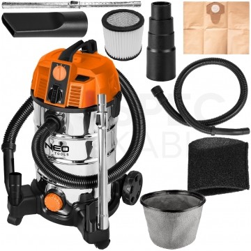 Odkurzacz przemysłowy sieciowy 230V 1600W do pracy na mokro i sucho ze zbiornikiem 35L w zestawie z akcesoriami NEO TOOLS 04-739