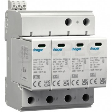 Ogranicznik przepięć SPD 3-fazowy B+C (Typ 1+2) 4P 12,5kA + 50kA/50kA warystorowy HAGER