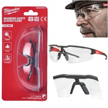 Okulary ochronne bezbarwne robocze z soczewkami powiększającymi +1,5 MILWAUKEE