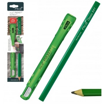 Ołówek kamieniarski znacznik budowlany 24cm z wkładem grafitowym 10H PICA Classic 541+ uchwyt z temperówką PICA Pocket 505/02