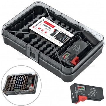 Organizer pojemnik na baterie akumulatorki 85szt. + tester baterii Kistenberg KBBT