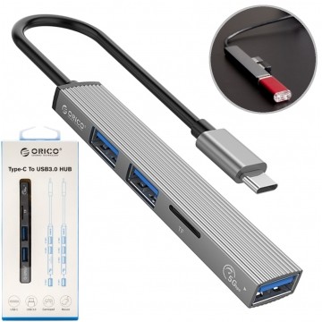 ORICO Adapter 4w1 Hub USB 3.1 typ-C -> 2x USB 2.0 A + USB 3.0 A + czytnik kart SD / MicroSD srebrny 15cm