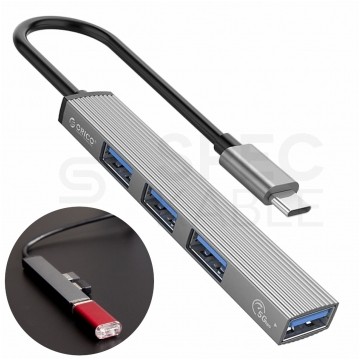 ORICO Adapter 4w1 Hub USB 3.1 typ-C -> 3x USB 2.0 A + 1x USB 3.0 A 5Gbit/s srebrny 15cm