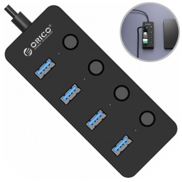 ORICO Hub USB 3.1 pasywny na 4 porty USB A z wyłącznikami czarny na kablu 0,3m
