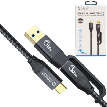 ORICO Kabel USB 3.2 typ-C (wtyk / wtyk + adapter USB-A 3.1) 20Gbps 4k@60 Quick Charge 4.0 Power Delivery 100W czarny 1m