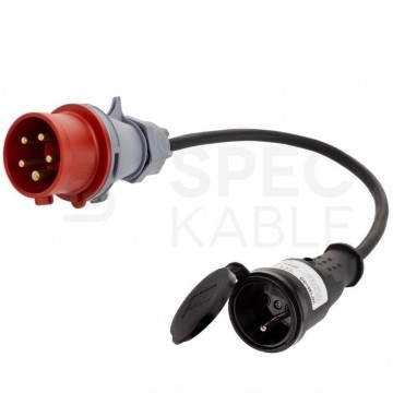 OUTLET Adapter siłowy wtyk [5p] 16A / gniazdo [2P+Z] 16A 230V IP44 na kablu OW 3x1,5mm2 0,5m