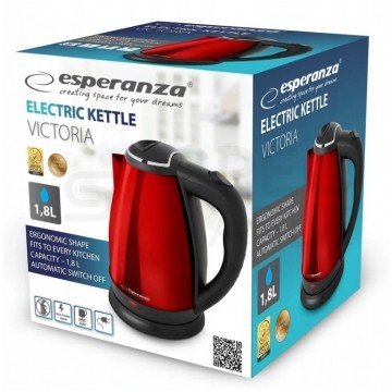 OUTLET Czajnik elektryczny bezprzewodowy ze stali nierdzewnej 1.8L 1800W czerwony Victoria