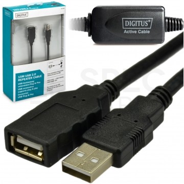 OUTLET DIGITUS Kabel przedłużacz aktywny USB 2.0 A (wtyk / gniazdo) czarny 15m ze wzmacniaczem