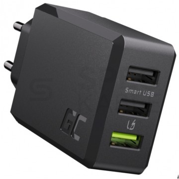 OUTLET Green Cell Ładowarka sieciowa 3x USB A [1x Ultra Charge 18W (12V / 1,5A) + 2x Smart Charge 12W (5V / 2,4A)] 30W czarna
