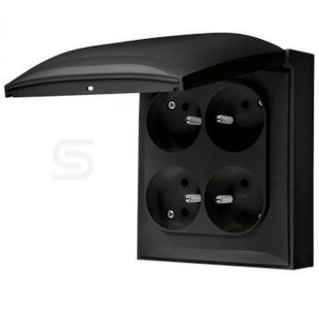 OUTLET KONTAKT-SIMON Aquaclick Gniazdo poczwórne 2P+Z czarne matowe z klapką w kolorze czarnym IP44 16A