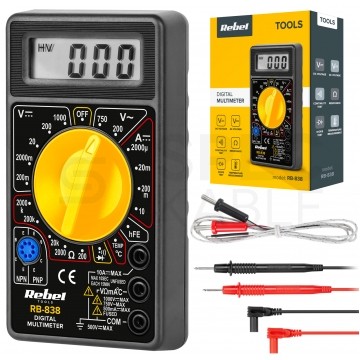 OUTLET Miernik uniwersalny z pomiarem temperatury multimetr cyfrowy z wyświetlaczem LCD REBEL RB-838