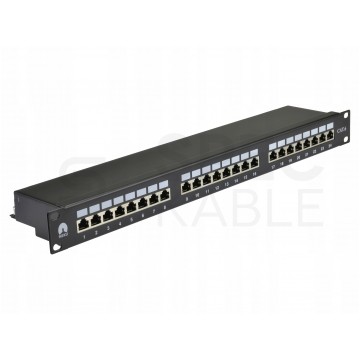 OUTLET Patch panel RACK 19" kat.6 24p FTP z półką 1U czarny NEKU