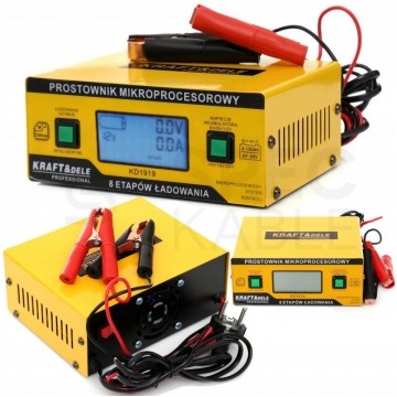 OUTLET Prostownik automatyczny smart do akumulatorów 6V-24V 10A z mikroprocesorem i wyświetlaczem LCD Kraft&Dele