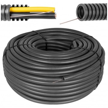 OUTLET Rura karbowana elektroinstalacyjna RKSSP 25/20mm giętka samogasnąca peszel z pilotem 750N PVC grafitowa 100m