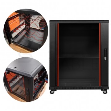 OUTLET Szafa stojąca RACK 19" 9U 600x600mm drzwi szklane czarna NEKU