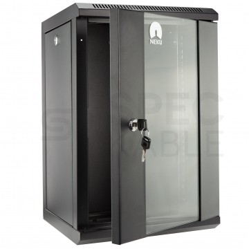OUTLET Szafa wisząca RACK 10" 9U 300mm drzwi szklane czarna NEKU TS